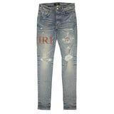 AMIRI Indigo Straight-Fit Jeans "LEATHER STITCH LOGO JEAN Clay"